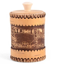 5.5" Bear Beresta Birch Bark Jar Food Storage Container Kitchen Storage Canister