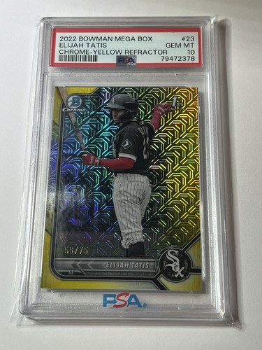 2022 Bowman Mega Box Cromato Elijah Tatis 1° Rifrattore Mojo Giallo /75 PSA 10