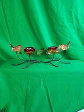 Tea light Candle Holders Lucite Bird And Leaves On Metal Branch 4  High 8  Long