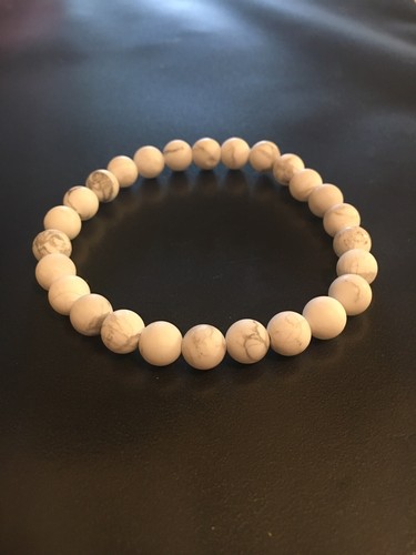 Mens White Crackle Howlite 8mm Beaded Stretch Bracelet, Mens Jewelry Gift 8” - Picture 8 of 11