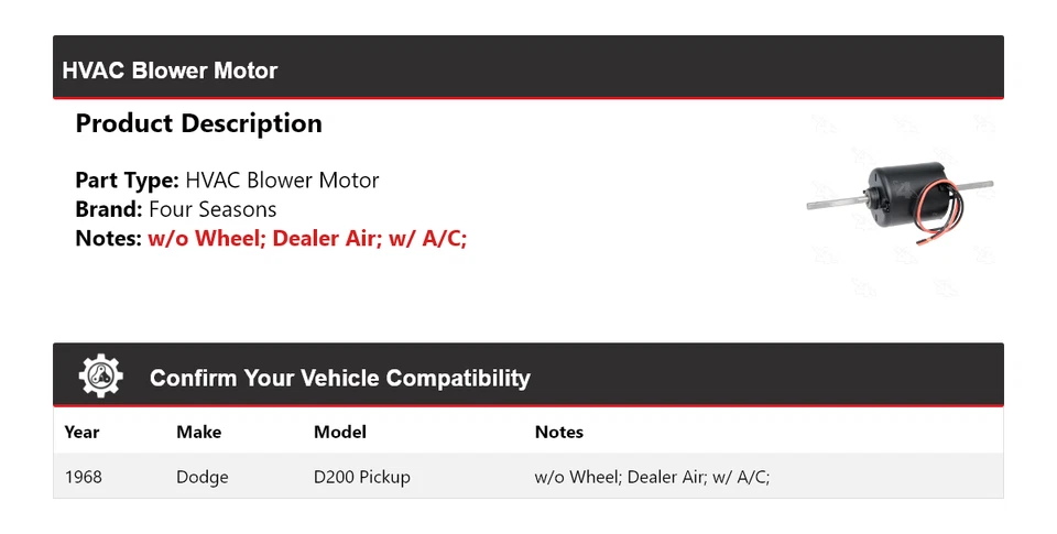 Dodge D200 1968 camioneta HVAC soplador motor 4 estaciones Foto 2 de 4