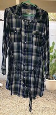 Bass Size  Plaid Check Buttonfront Two Pocket Womens Shirt Dress XL - L