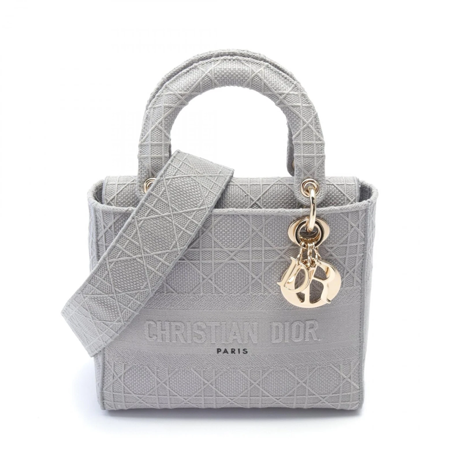 Christian Dior LADY D LITE Sac à main bandoulière moyen M0565OREY950 toile grise NEUF