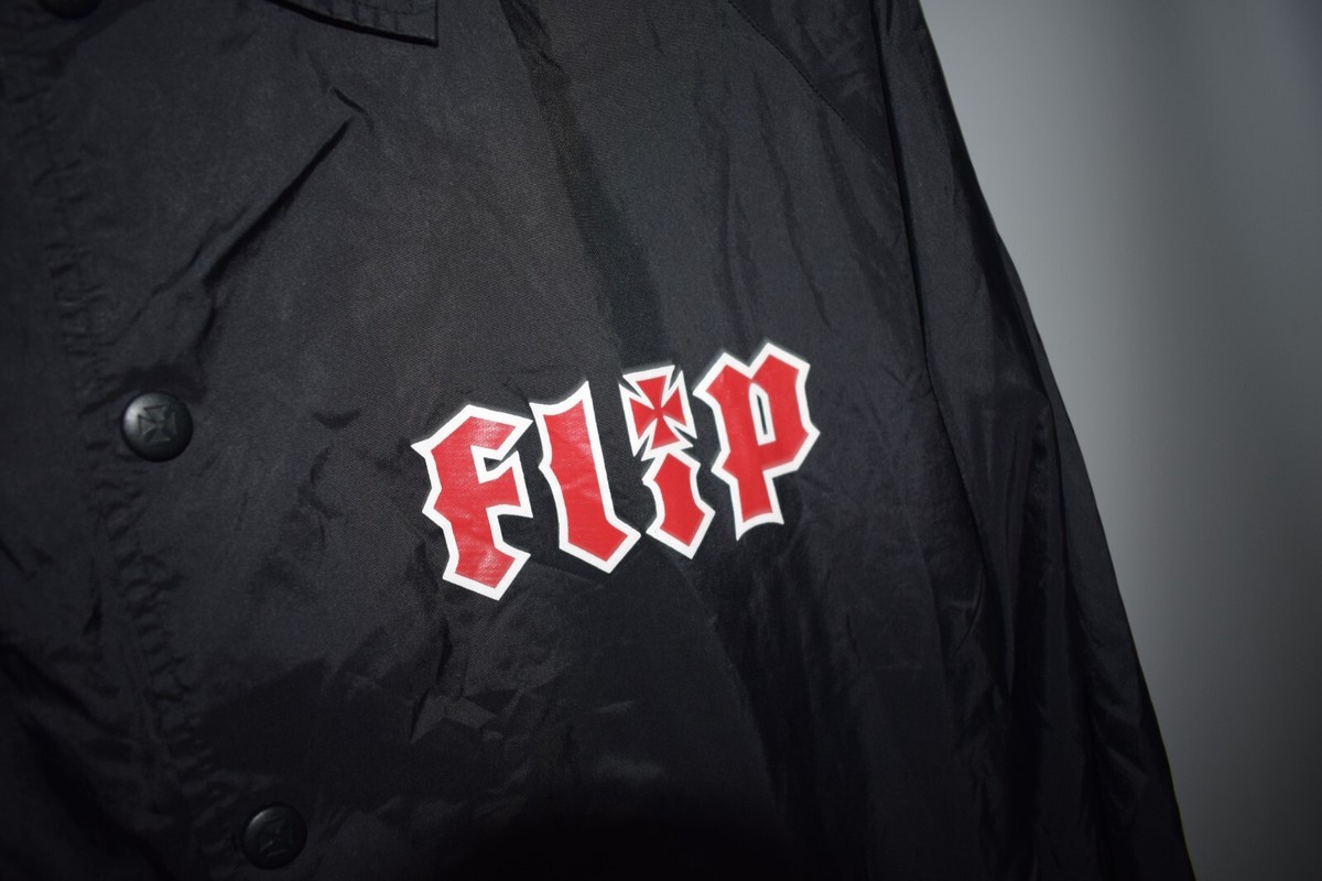 Vintage Flip Skateboards Streetwear Black Satin Coach Jacket Vintage Flip Skateboards Streetwear Black Satin Coach Jacket