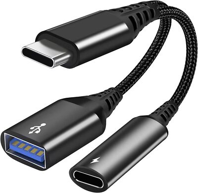 USB C to USB OTG Adapter, 2 in 1 USB C Splitter with PD 60W Charging Port and US