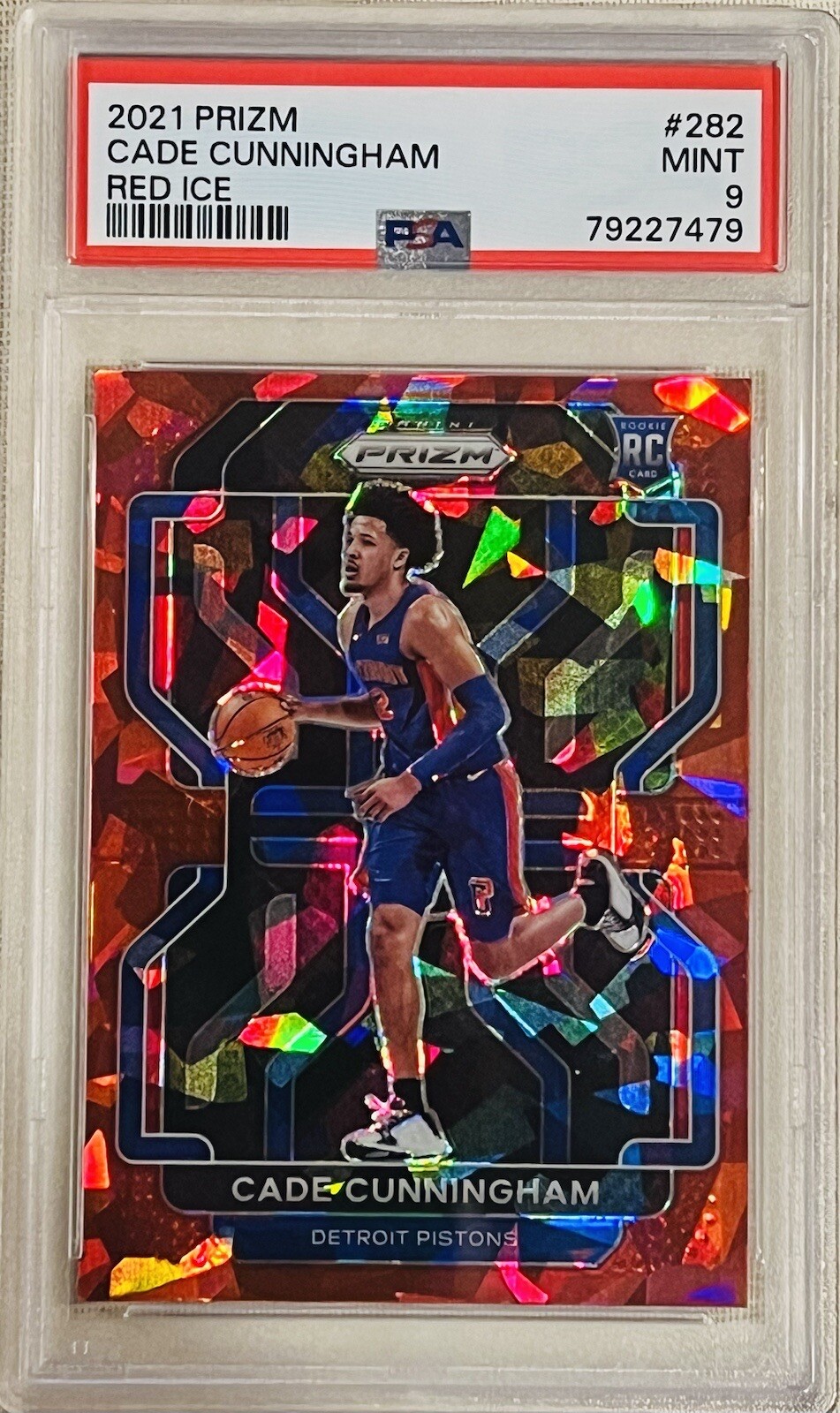 2021 Prizm Cade Cunningham Red Ice Prizm Rookie RC #282 PSA 9 MINT Pistons