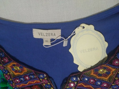 NWT Velzera Boho Size 1X Royal Embroidered Blouse - Picture 3 of 9