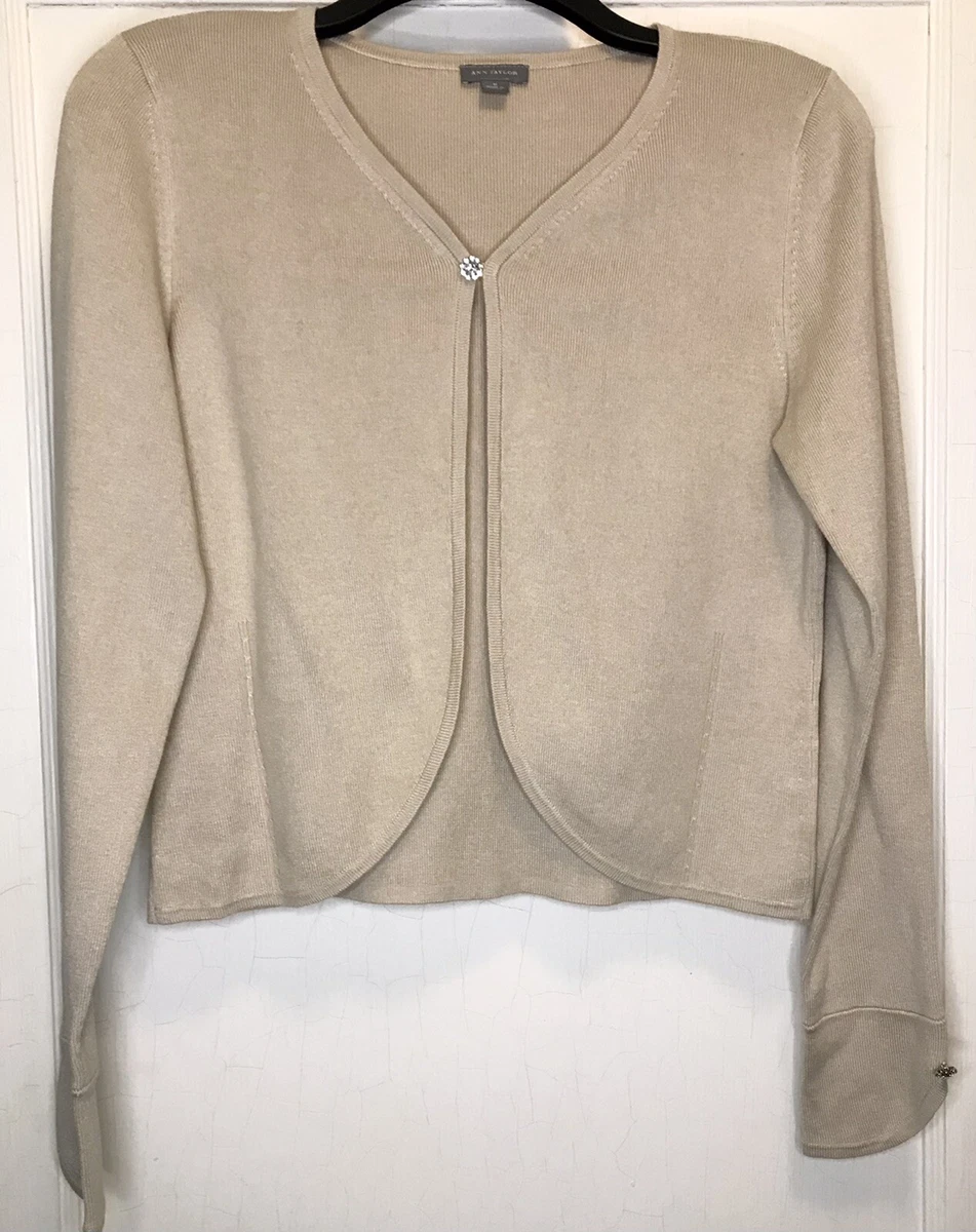 Ann Taylor Medium Light Tan Accent Hook Eye Long Sleeve Cashmere