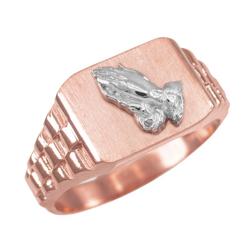 Gold Praying Hands Mens Ring - Picture 5 of 7