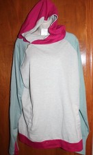 Ladies' XXL HOODIE SWEATSHIRT gray/pink/green; lightweight w/ zipper EUC