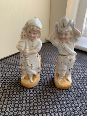 VINTAGE STREICHHOLZ STREICHHOLZHALTER FIGUREN JUNGE UND MÄDCHEN