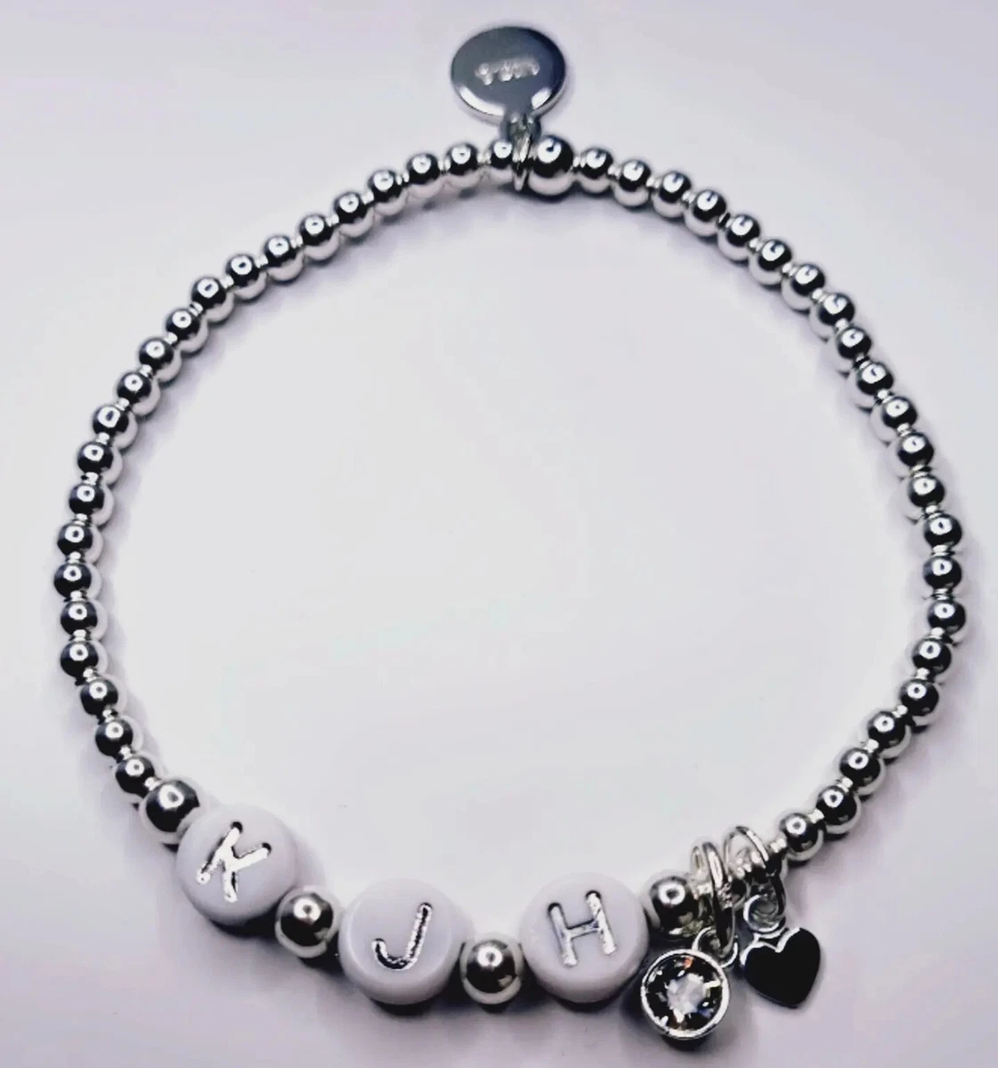 Sterling Silver Bracelet Mini Heart Swarovski Crystal Name Initial Custom