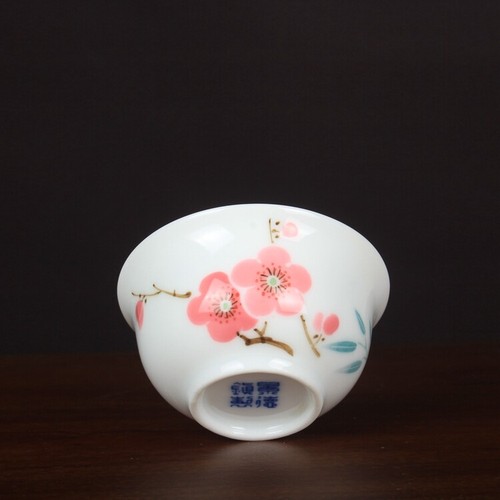 2.4in China Jingdezhen Porcelain Red Plum Blossom Flower Small Tea Cup Limited - Picture 5 of 9