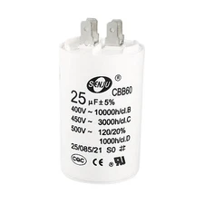 CBB60 Run Capacitor 25uF 450V AC Double Insert 50/60Hz Cylinder 73x44mm White