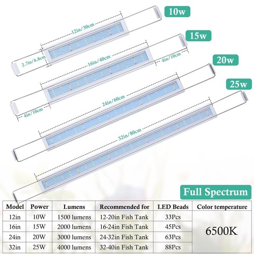 Full Spectrum LED Aquarium Light – 12” 16” 24” 32” Classic Fish Tank Light - Picture 9 of 9