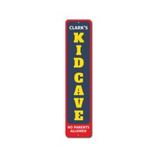 Kid Cave Vertical Sign, Personalized Child Name Bedroom Playroom Metal Decor