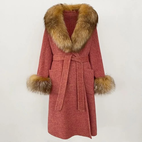 OFTBUY Winter Coat Women Real Fox Fur Collar Double-sided Wool Jacket - Picture 13 of 37