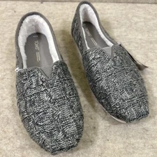NWT! Toms Alpargata Cable Knit Gray Women’s 9.5 White Faux Fur Slip On Shoes