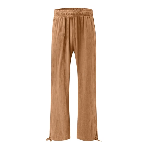 Women Loose High Waist Drawstring Cotton Linen Wide Leg Long Pants With Pockets - Picture 12 of 44