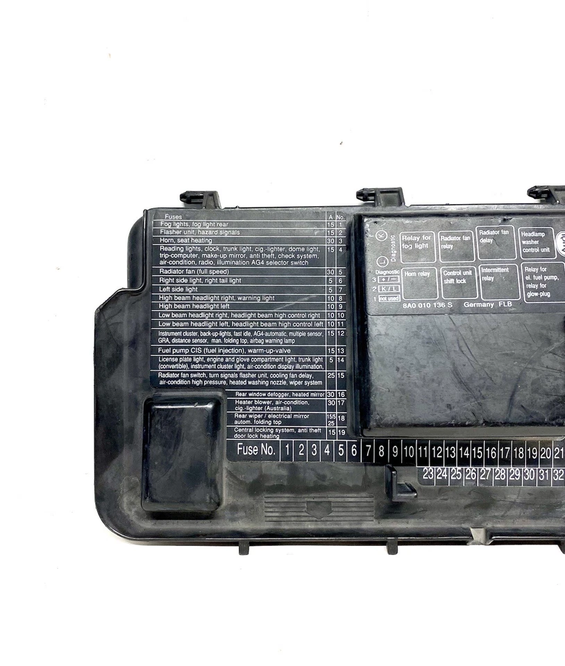 Cubierta de caja de fusibles genuina 8A0 010 136 S 88-98 Audi 80 90 Cabriolet Foto 2 de 4