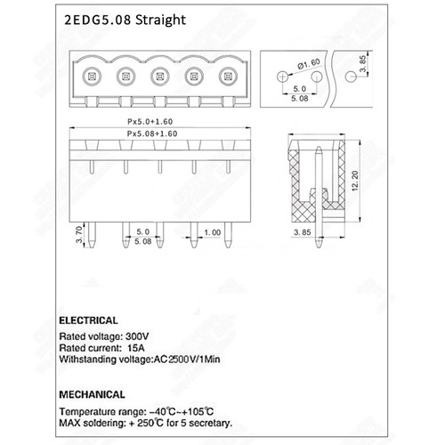 Connecteur de bornier à vis PCB 5,08mm pas 2EDG 2P 3P 4P 5P 6P 7P 8P 9P-12P - Photo 4/8