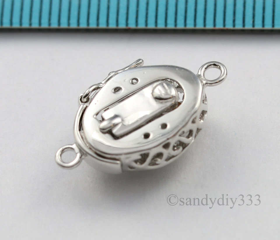 1x  Rhodium plated STERLING SILVER CZ CRYSTAL OVAL 1-strand BOX CLASP 14mm #3118 - Image 3 of 4