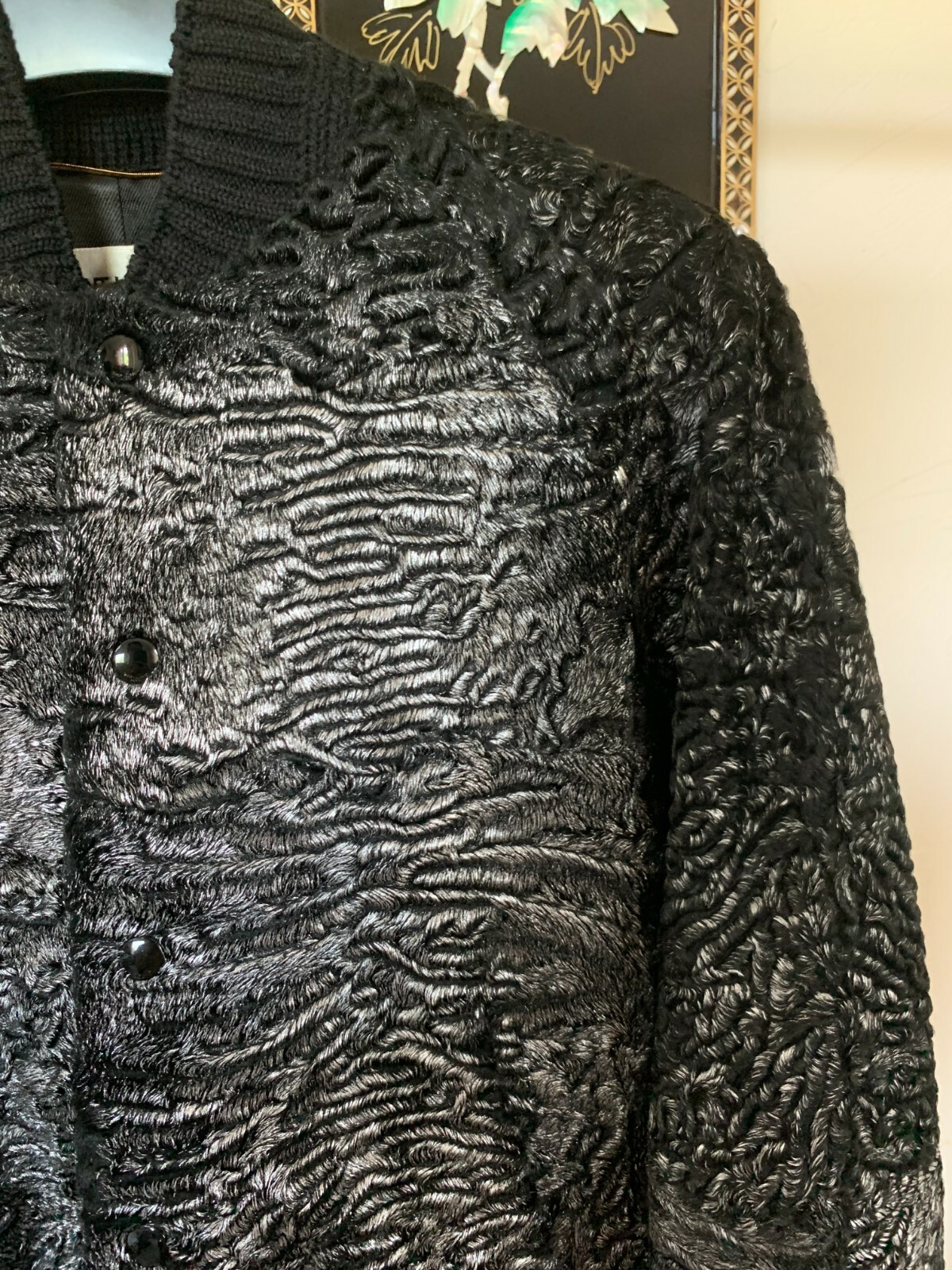 Giacca Bomber Saint Laurent Paris Ombre Metallizzata Pelliccia di Shearling Persiano Pelle