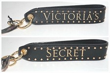 VICTORIA'S SECRET BLACK GOLD LOGO HANGER KEY CHAIN WRISTLET STRAP LIMITED NEW