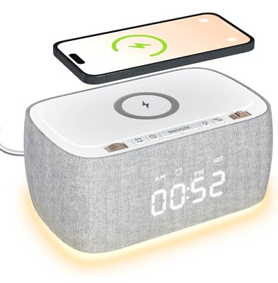 EZVALO Alarm Clock with Wireless Charger, Multifunctional Digital Clock NEW