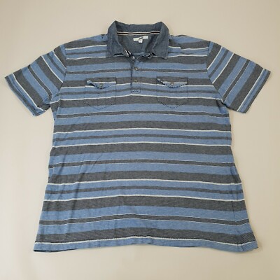 JAG Polo Shirt XXL 2XL Blue Striped Cotton Double Pockets Short