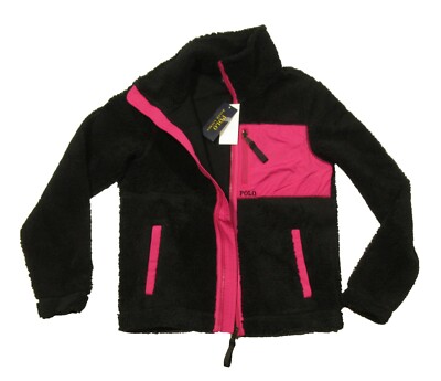 Polo Ralph Lauren Women's Black/Pink Sherpa Fleece Full Zip Jacket