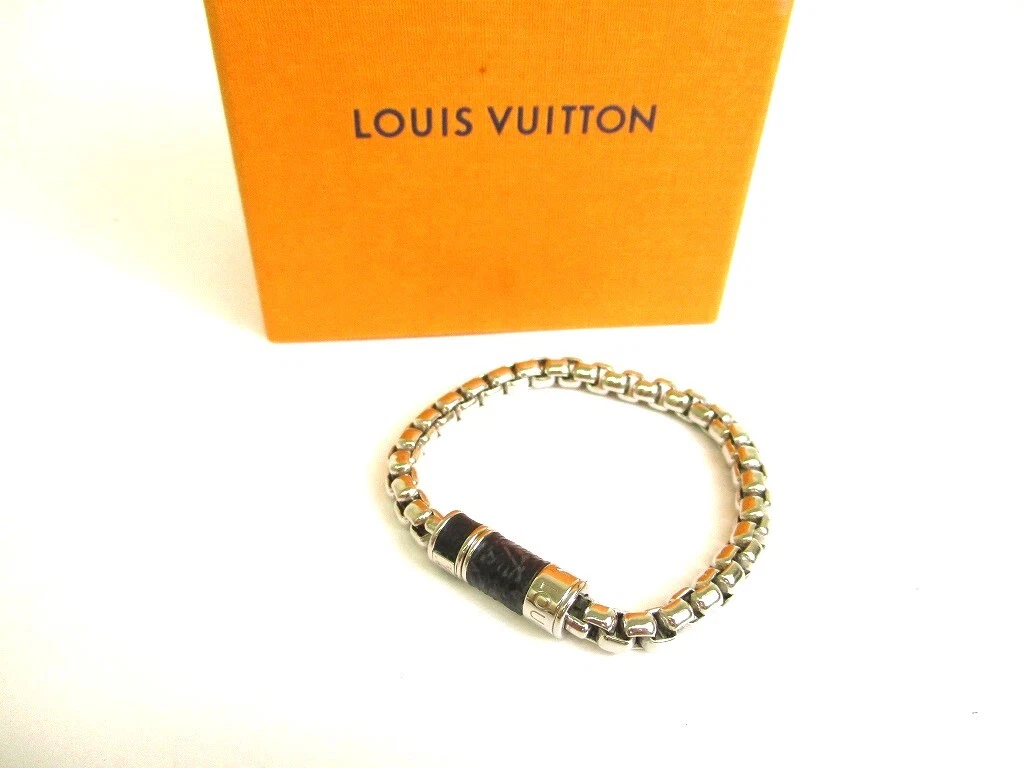 Auth Louis Vuitton Eclipse Monogram Leather Bangle Bracelet Black