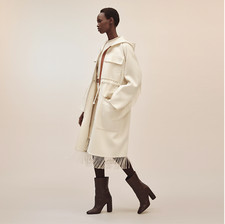 New! Hermes 100% Cashmere Double Face Fringe Parka Off White Hooded Coat 38