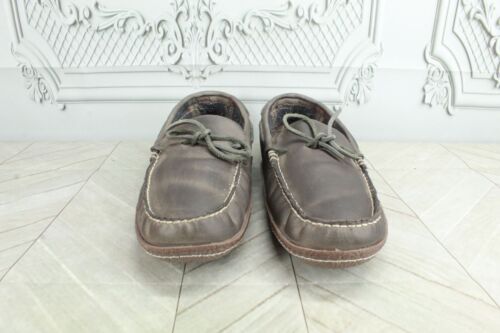 LL Bean Men's Brown Leather Cotton Flannel-Lined Handsewn Slippers Size 12 M - Picture 4 of 9