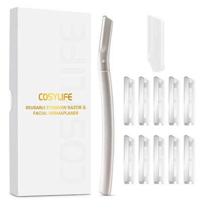 COSYLIFE Eyebrow Razor Dermaplaning Tool with 10 1 Count (Pack of 1), Silver 