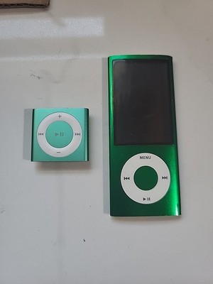 Lot of 2 Green Apple iPods - Shuffle 2nd Gen (WORKING) & Nano 5th Gen (FOR...