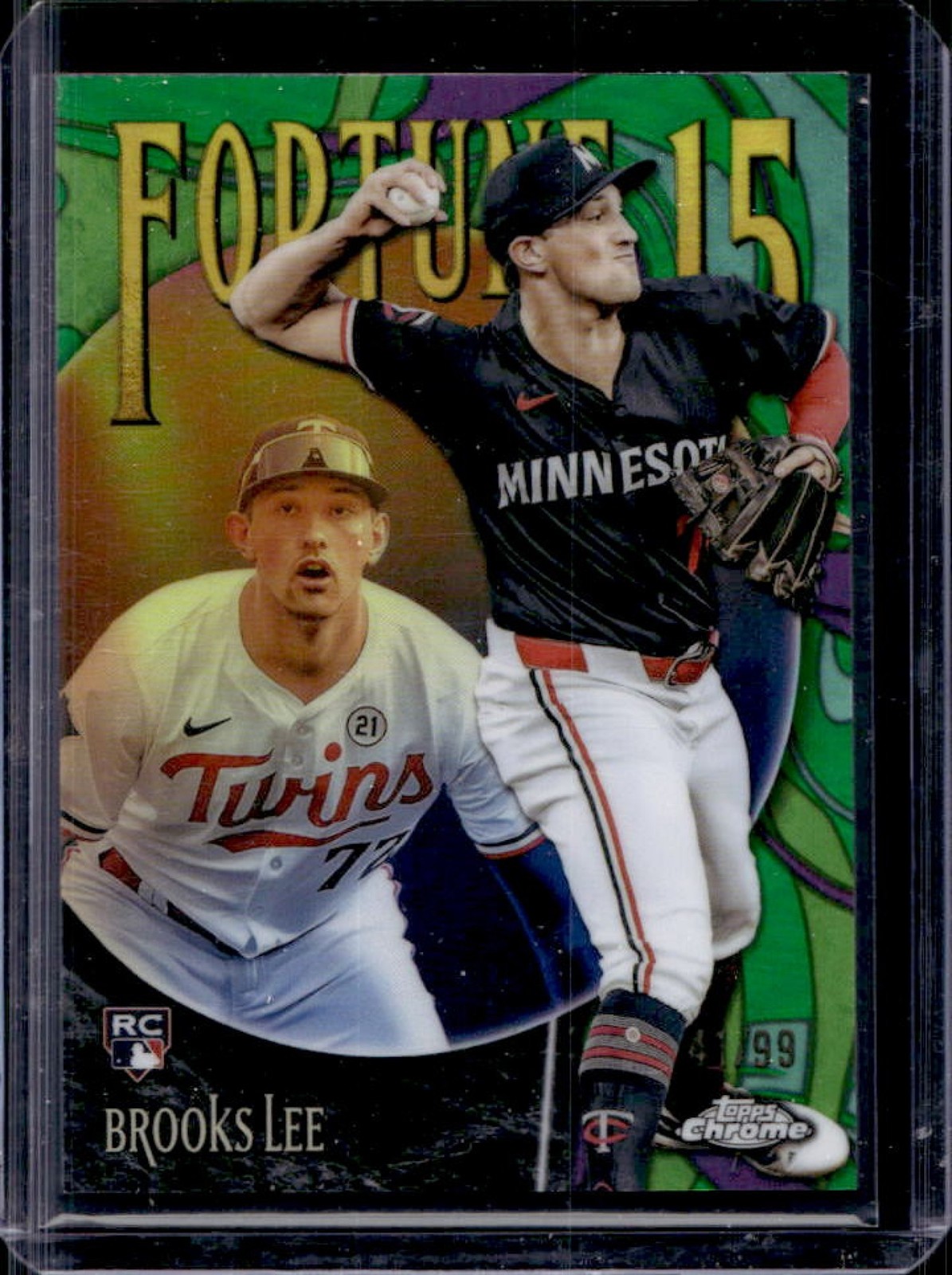 2025 Topps Chrome Brooks Lee Fortune 15 RC Green Refractor Rookie #41/99 Twins