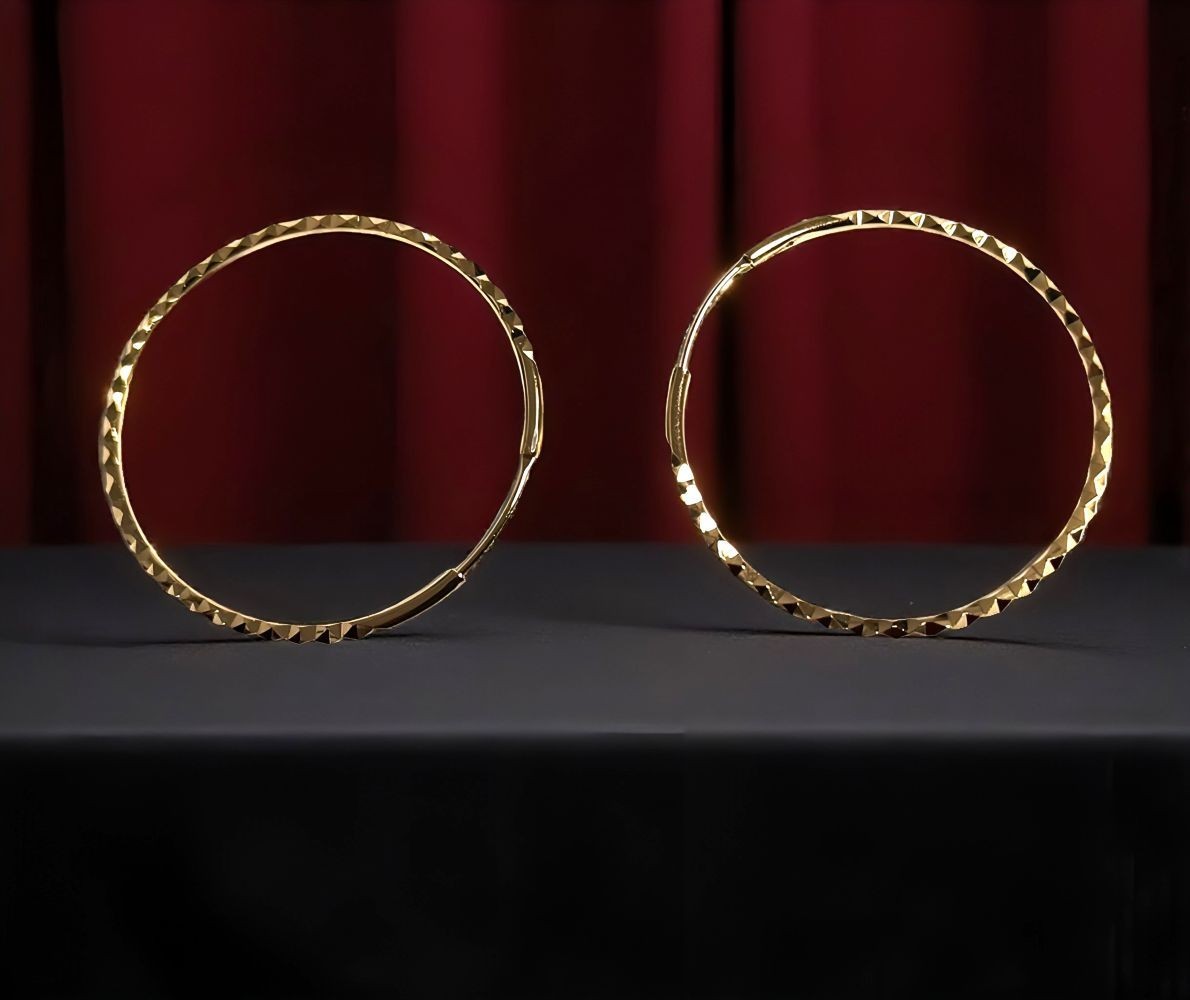 Créoles Femme Striées Or Jaune 750 Boucles d'Oreilles Jonc 40mm