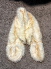 Vintage Faux Fur Stole Wrap Shawl white ivory Cream Brown Winter Formal Costume