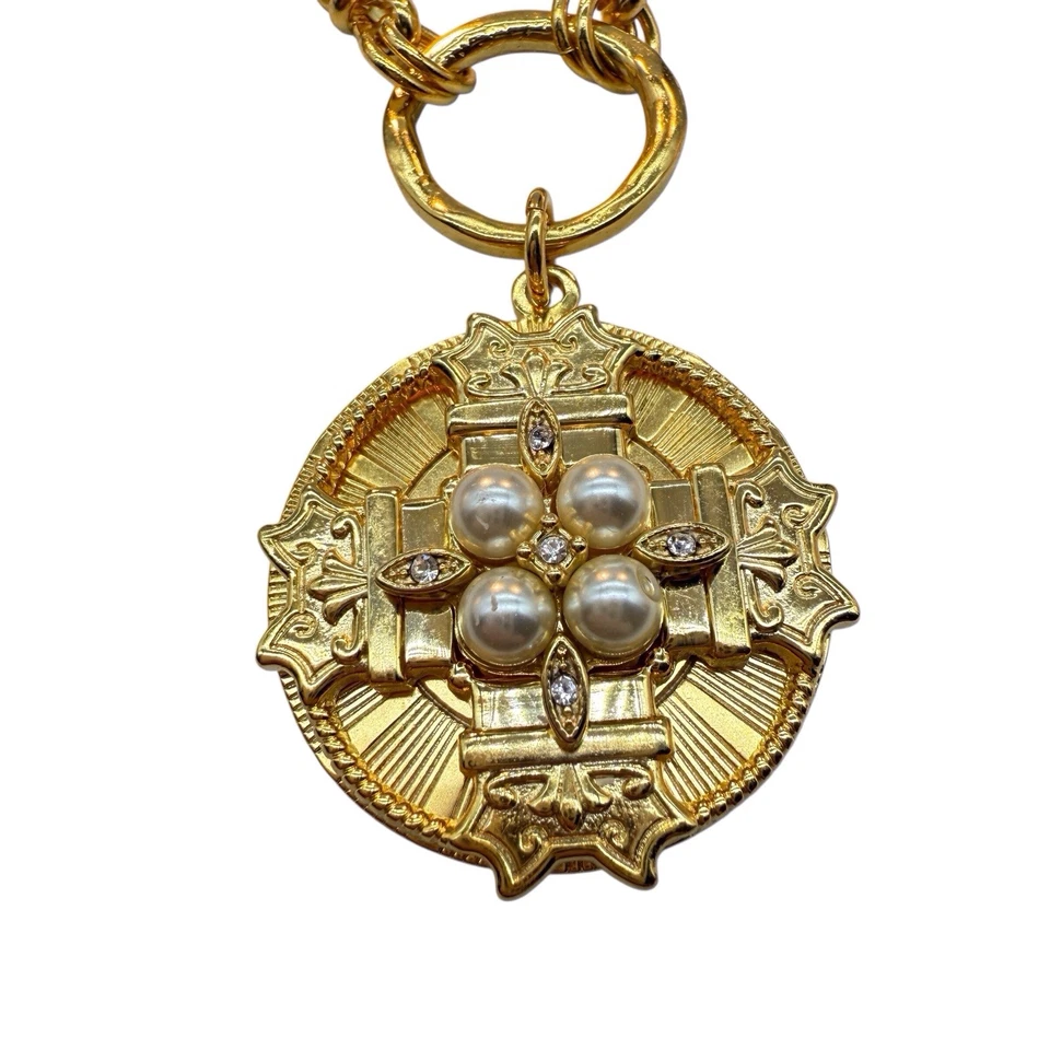 Collar colgante Brinker + Eliza B+E imitación perla cristal oro 24K pl. Oval Link 3 Foto 4 de 4