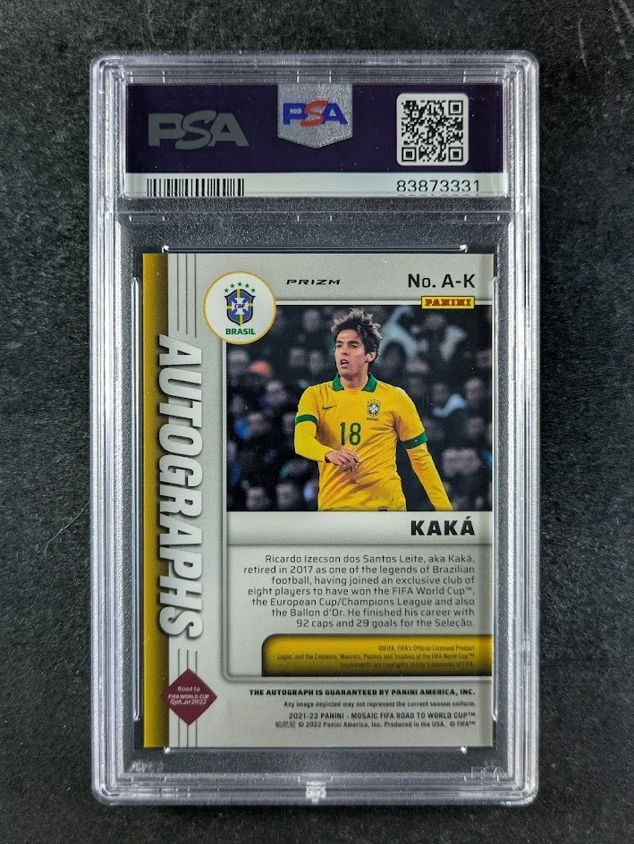 2021-22 Panini Mosaic Road To World Cup KAKA Auto Prizm SP Brazil #A-K PSA 10 - Image 2 of 3