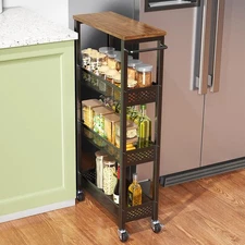 Slim Storage Cart 4 Tier Narrow Kitchen Rolling Cart on Wheels for Small Spac...