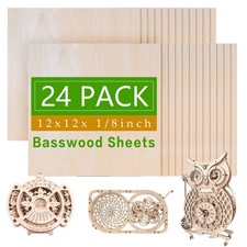 24 Pack 12x12x1/8 Inch 3mm Basswood Plywood Sheets Laser Cutting Wood Burning