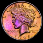 Peace Silver Dollar 1923 90% Silver Monster Rainbow Toning Uncirculated Details