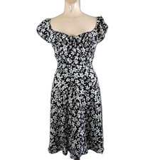 NEW Old Navy Fit & Flare Ruffle-Trim Cami Dress Black Beige Floral M Cottagecore