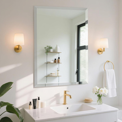 Frameless 22x30 Inch Beveled Wall Mirror for Bathroom & Living Room Decor