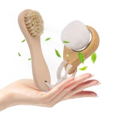 Best LOGJAM 2 Pcs Face Cleansing Brush Soft Bristle Facial Dry Brushes, Natural