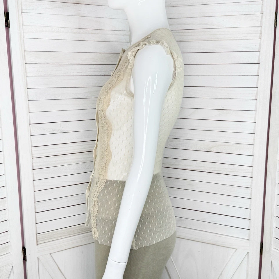 Blusa transparente de colección Express para mujer XS marfil encaje malla volantes coqueta Y2K occidental Foto 2 de 4