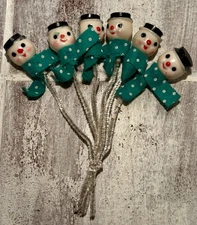 Vtg Top Hat Rubber Face Frosty Snowman Head Christmas Ornament Picks Kitschy