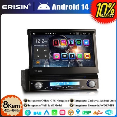 8-Core 4+64GB Android 14 Single DIN abnehmbarer Auto DVD Player GPS Stereo CarPlay